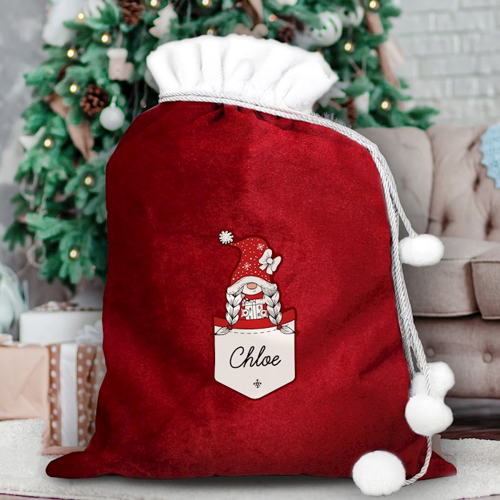 Personalised Gonk Family Red Christmas Sack - Girl