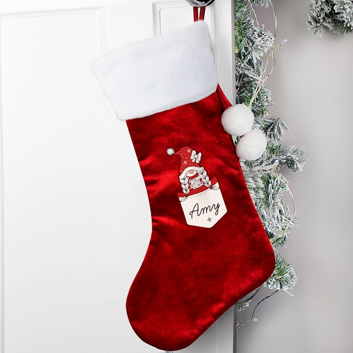 Personalised Gonk Family Red Christmas Stocking- Girl