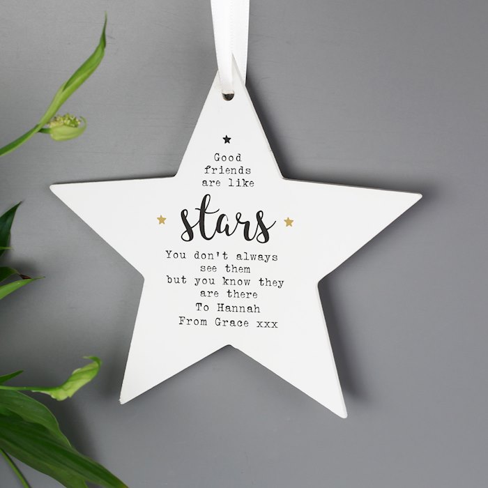 Personalised Good Friends Wooden Star Decoration