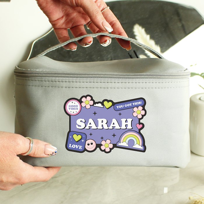 Personalised Good Vibes Grey Toiletry Bag