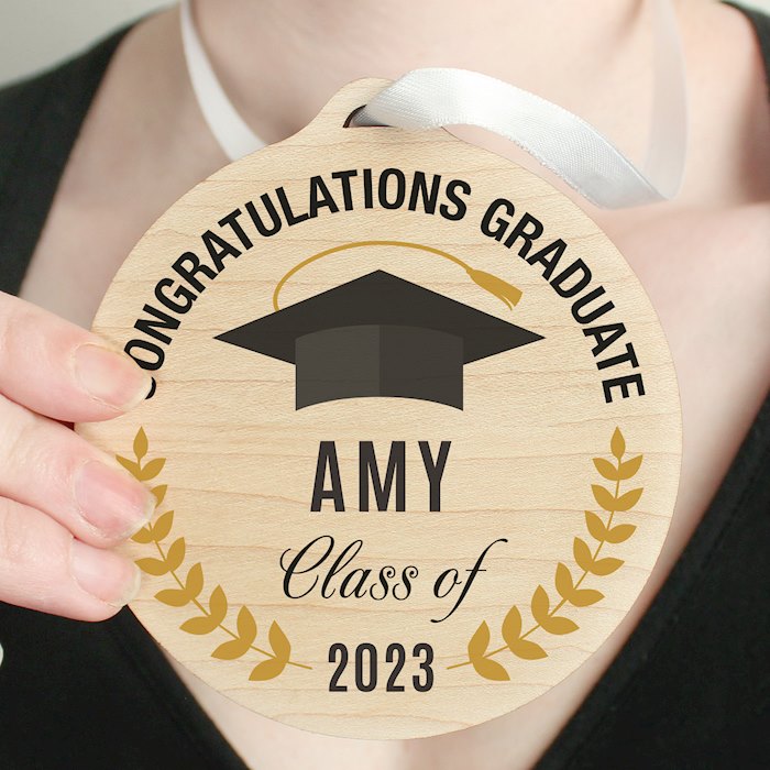 Personalised Graduation Round Wooden Decoration