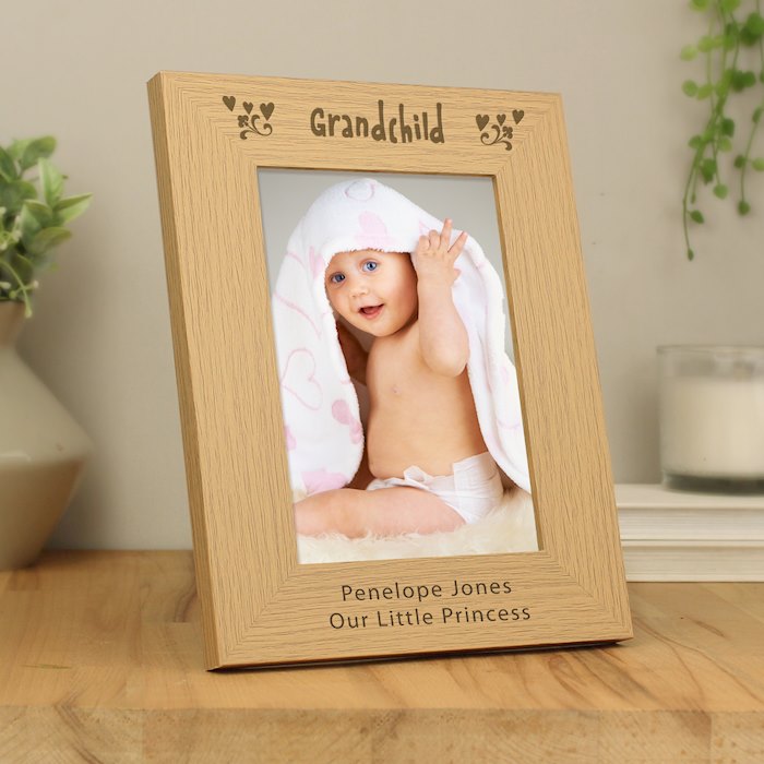 Personalised Grandchild 5x7 Oak Finish Photo Frame