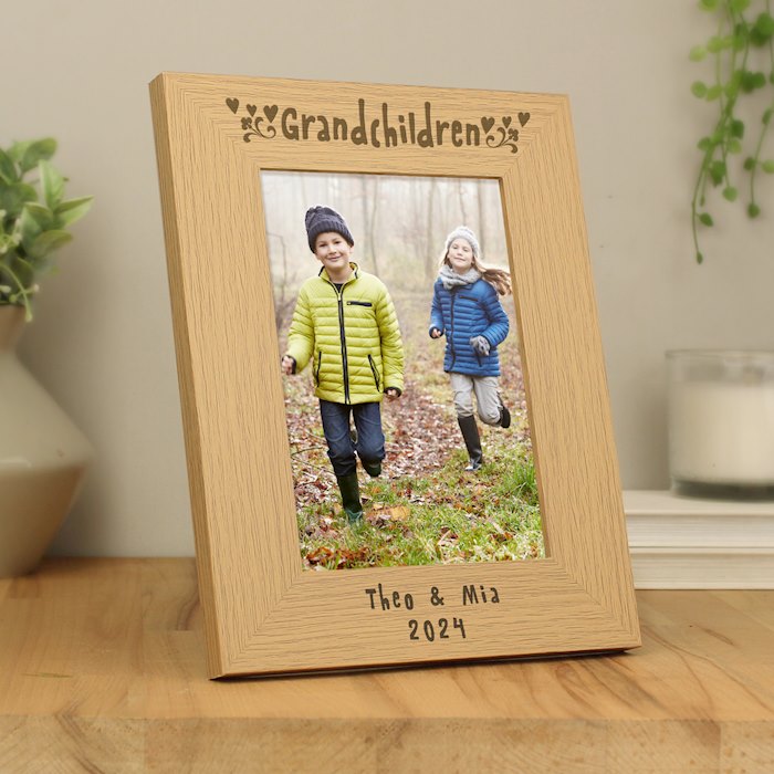 Personalised Grandchildren 5x7 Oak Finish Photo Frame