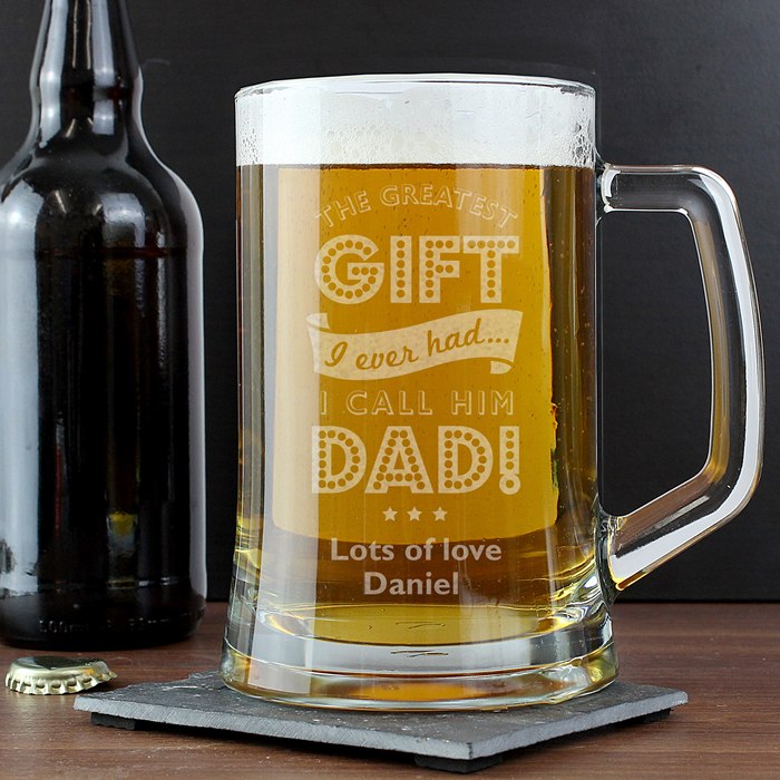 Personalised Greatest Dad Glass Pint Stern Tankard