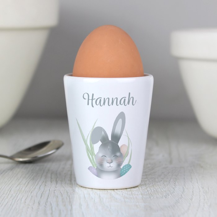 Personalised Grey Easter Bunny Egg Cup
