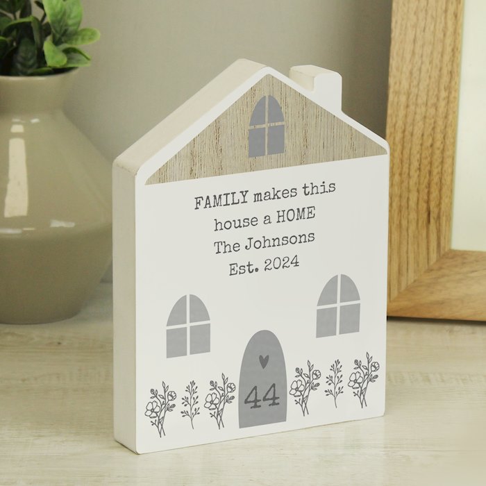 Personalised Grey Wooden House Ornament