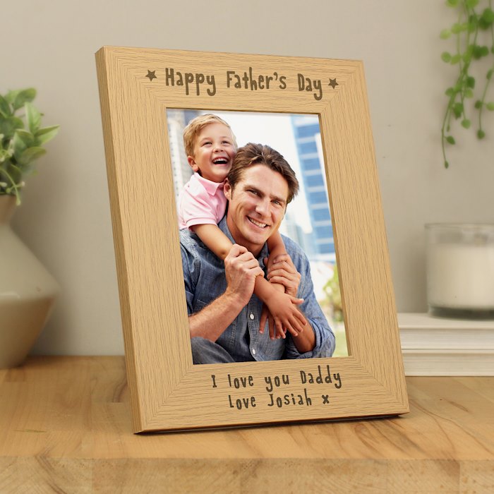 Personalised Happy Father's Day 5x7 Oak Finish Photo Frame