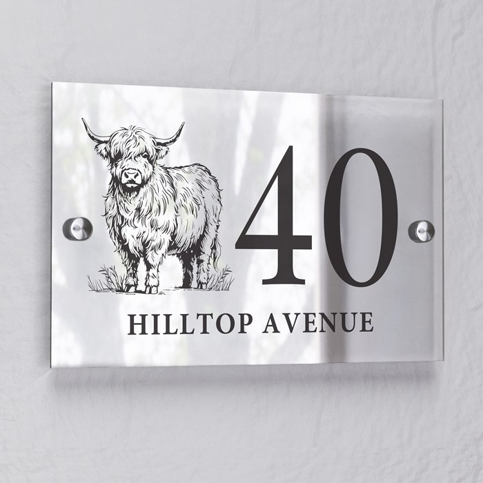 Personalised Highland Cow Acrylic House Sign