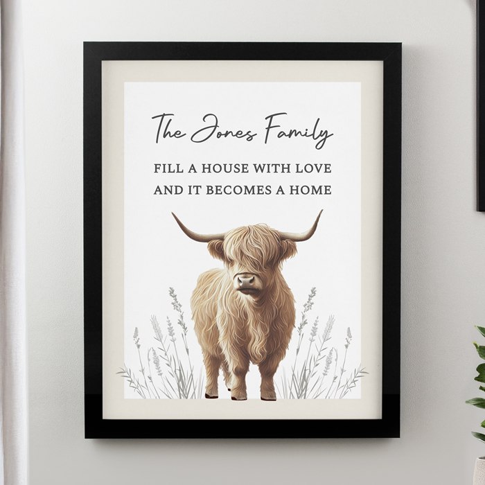 Personalised Highland Cow Black Poster Frame