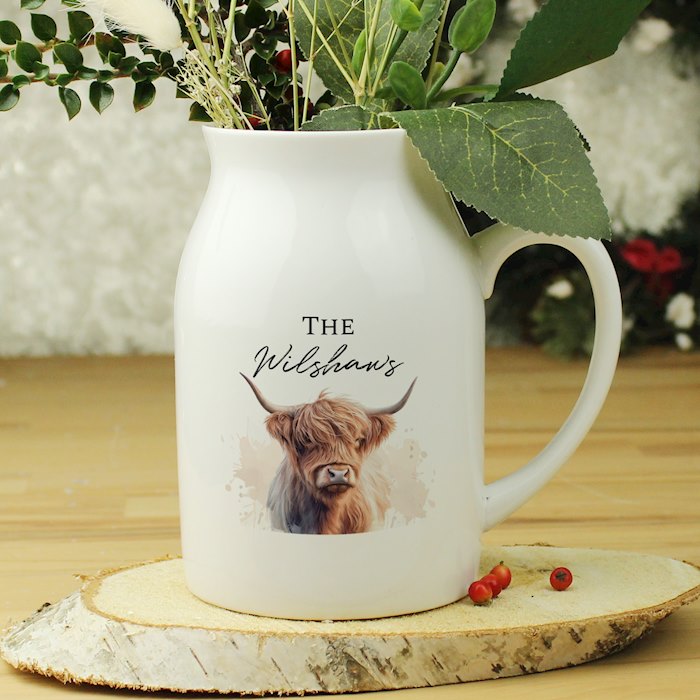 Personalised Highland Cow Flower Jug Vase