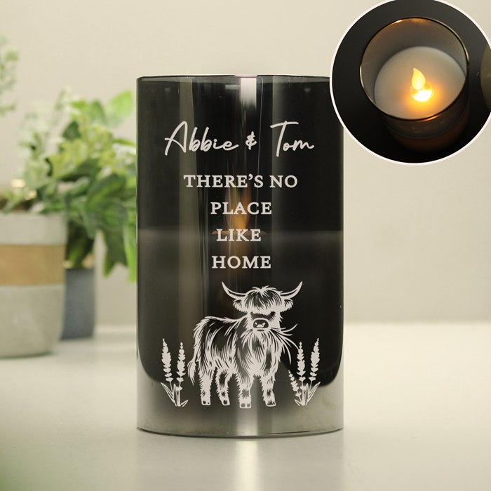 Personalised Highland Cow Glass LED Candle