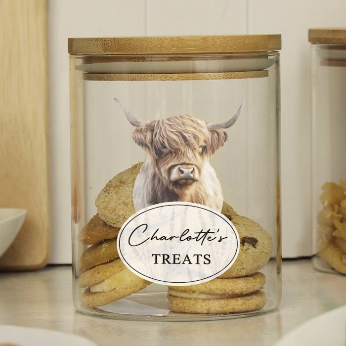 Personalised Highland Cow Glass Storage Jar