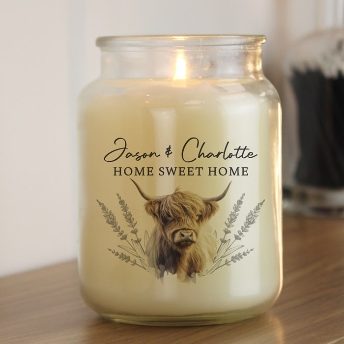 Personalised Highland Cow Large Candle Jar