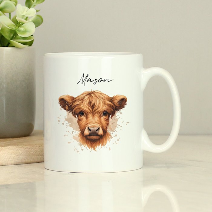 Personalised Highland Cow Mug - Boy