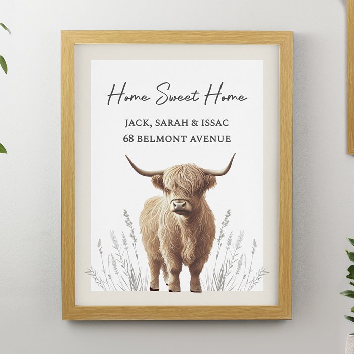 Personalised Highland Cow Oak Poster Frame
