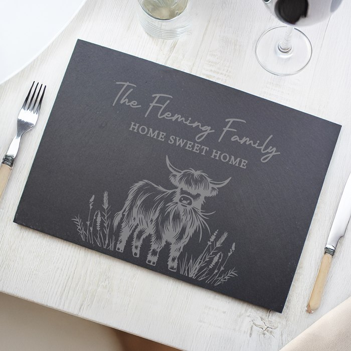 Personalised Highland Cow Slate Placemat