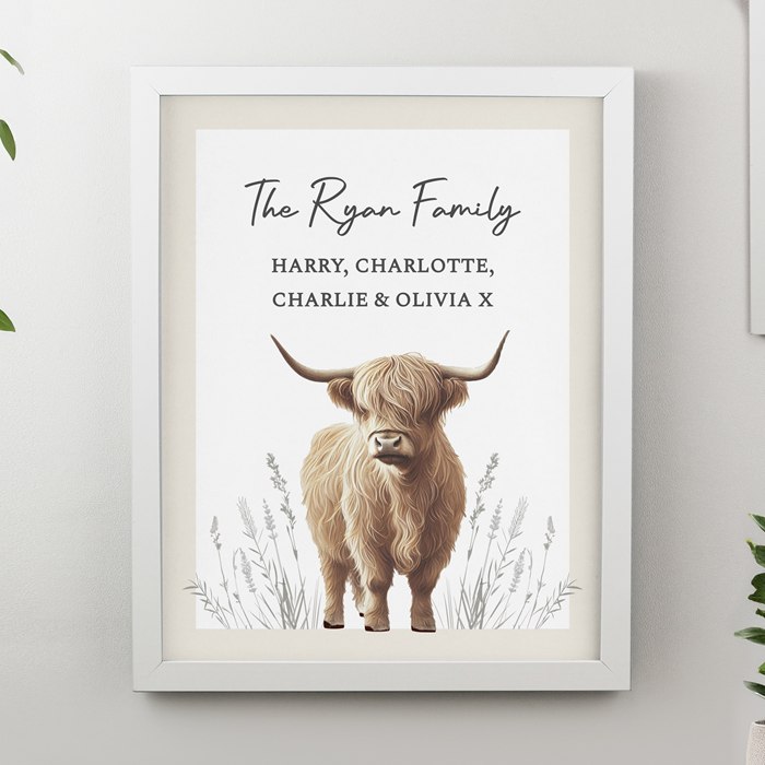Personalised Highland Cow White Poster Frame