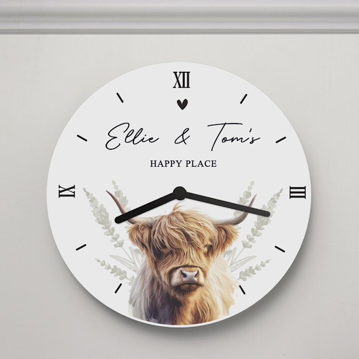 Personalised Highland Cow Wooden Clock