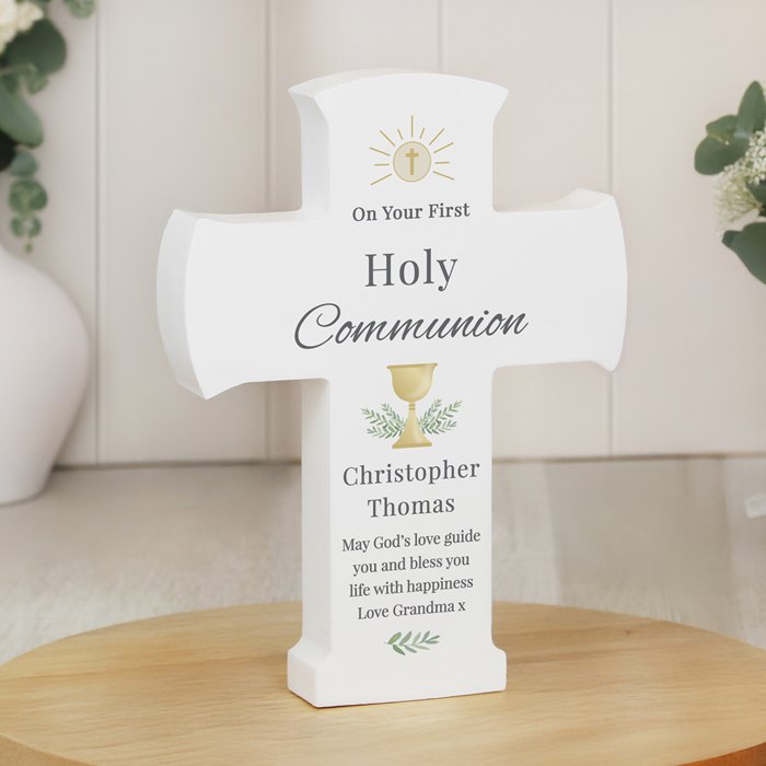 Personalised Holy Communion Cross Wooden Ornament