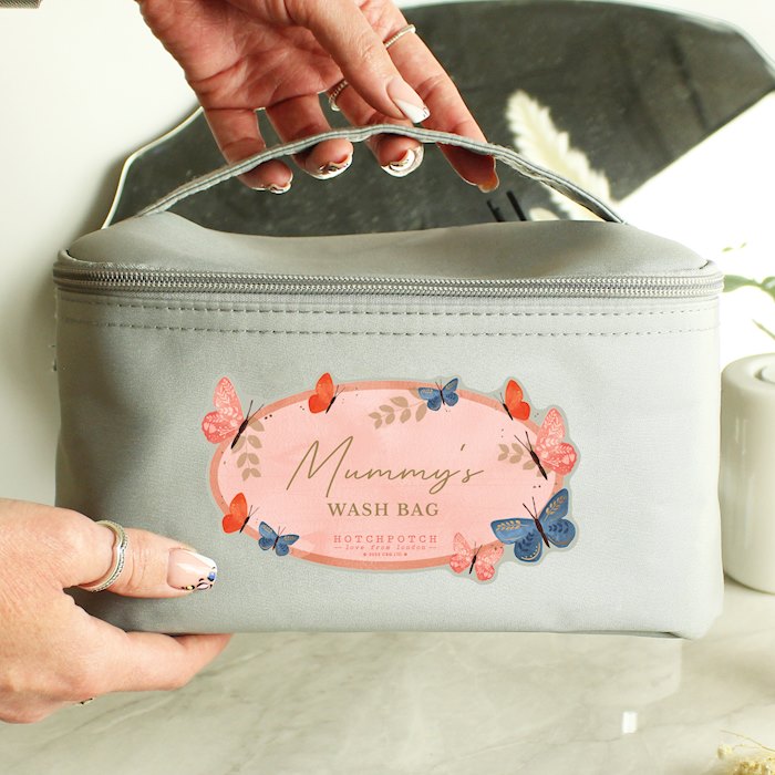 Personalised Hotchpotch Butterfly Grey Toiletry Bag