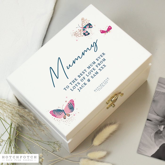 Personalised Hotchpotch Butterfly White Wooden Keepsake Box