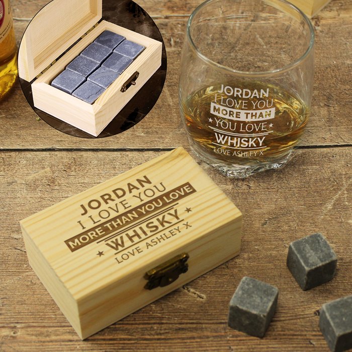 Personalised I Love You More Than Whisky Glass & Stones