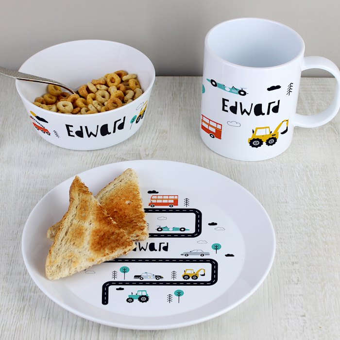 Personalised Little Car Plastic Breakfast Set