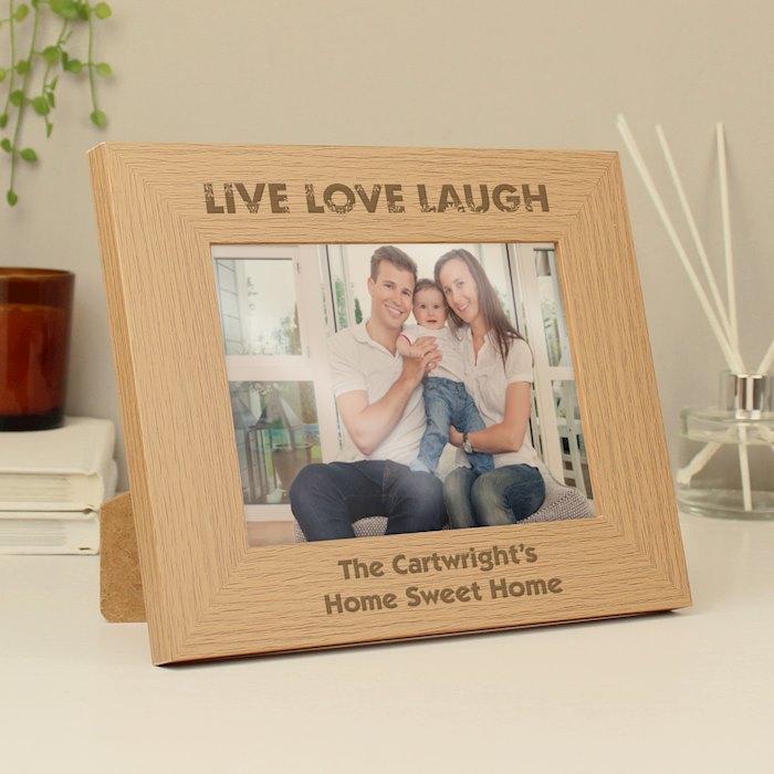 Personalised Live Love Laugh 5x7 Landscape Oak Finish Photo Frame ...