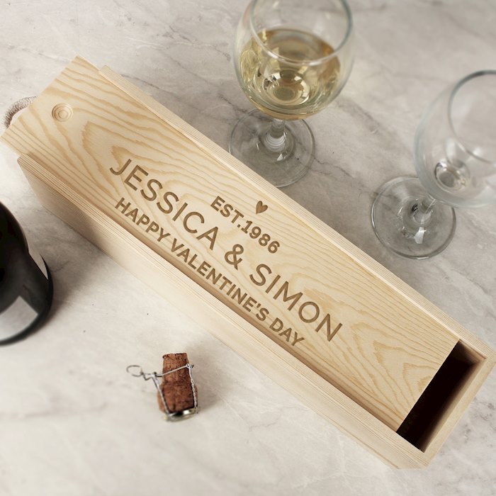 Personalised Love Heart Wooden Wine Bottle Box