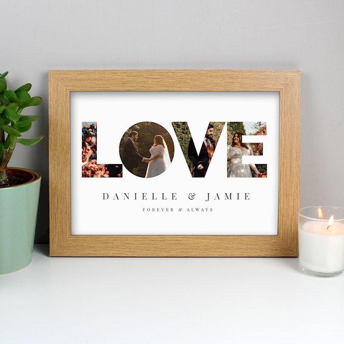 Personalised LOVE Photo Upload Oak A4 Framed Print