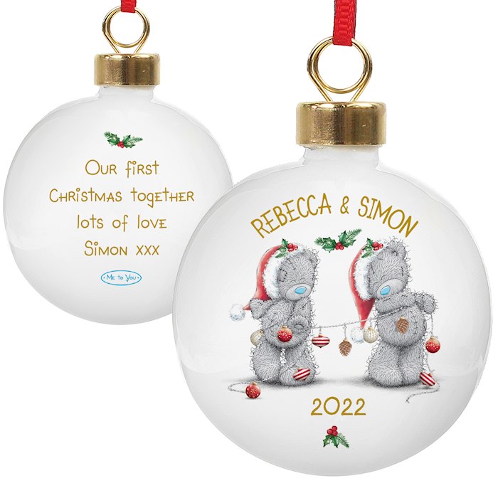 personalised couple christmas baubles