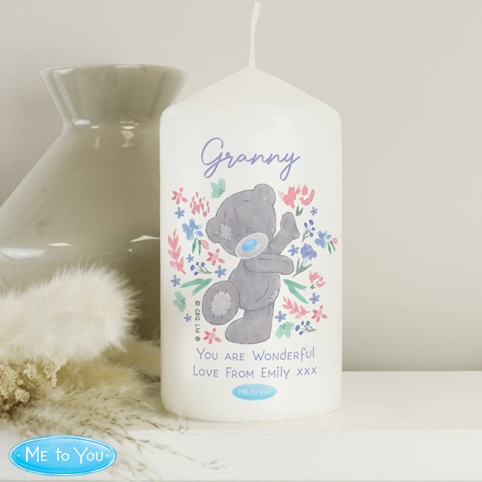 Personalised Me To You Pastel Floral Pillar Candle