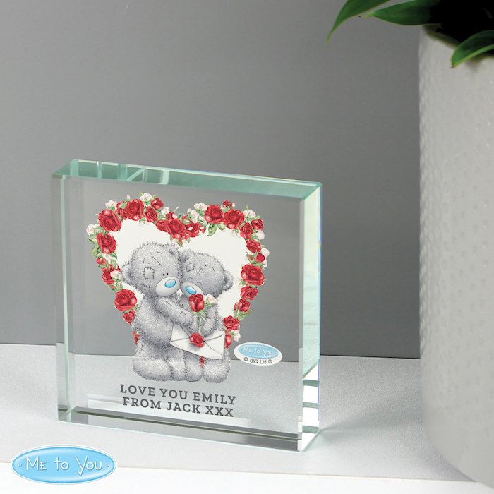 Personalised Me to You Rose Heart Crystal Token