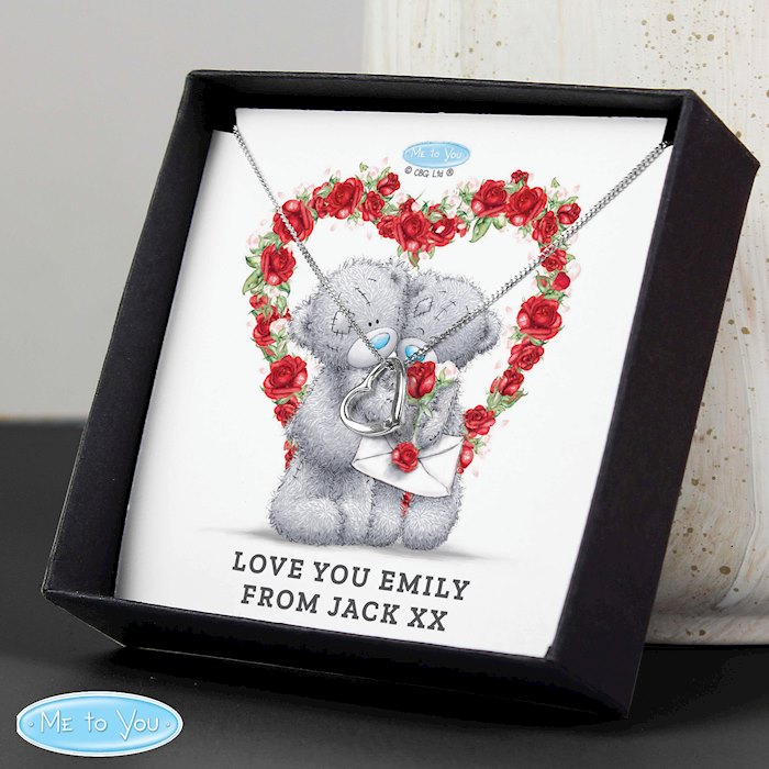 Personalised Me to You Roses Sterling Silver Heart Necklace and Box