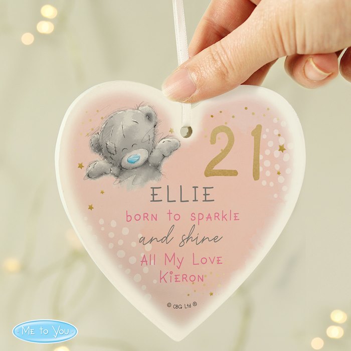 Personalised Me To You Sparkle & Shine Birthday Wooden Heart Decoration