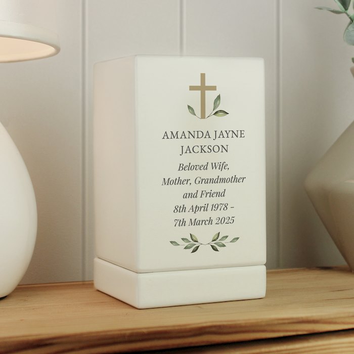 Personalised Memorial Cross Small Wooden Urn