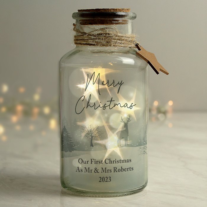 Personalised Merry Christmas LED Glass Jar