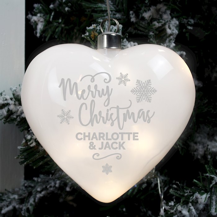 Personalised Merry Christmas LED Hanging Glass Heart