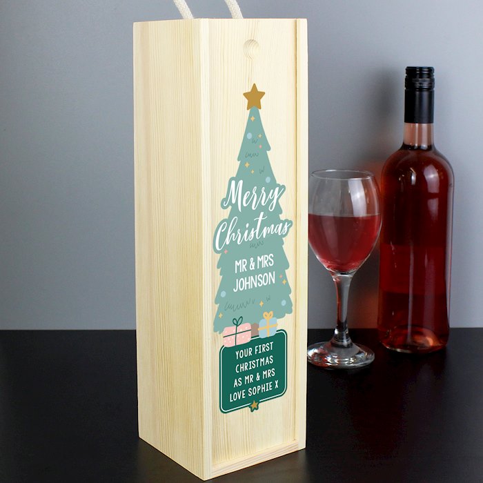 Personalised Merry Christmas Wooden Bottle Box