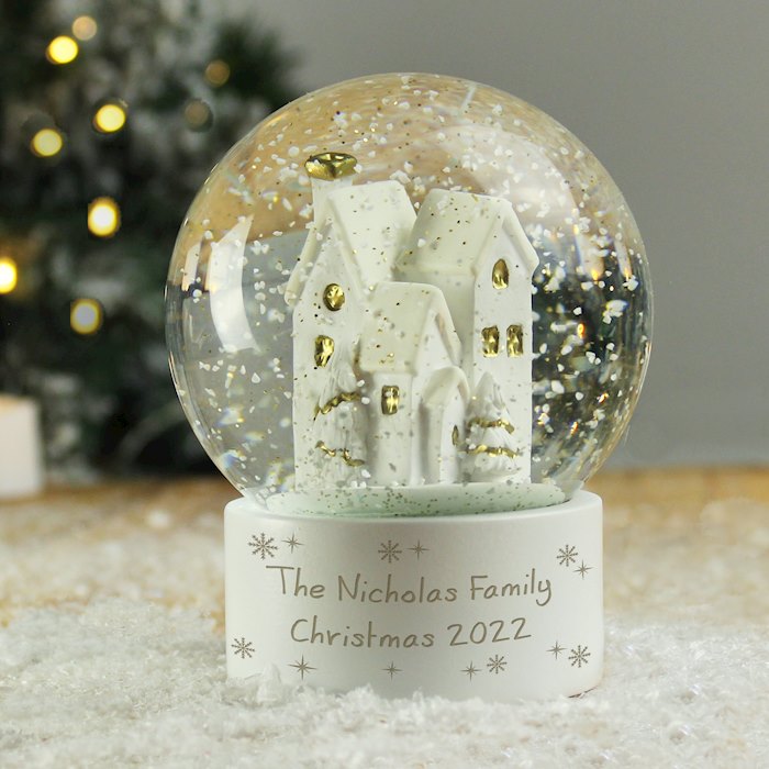 Personalised Message Village Glitter Snow Globe