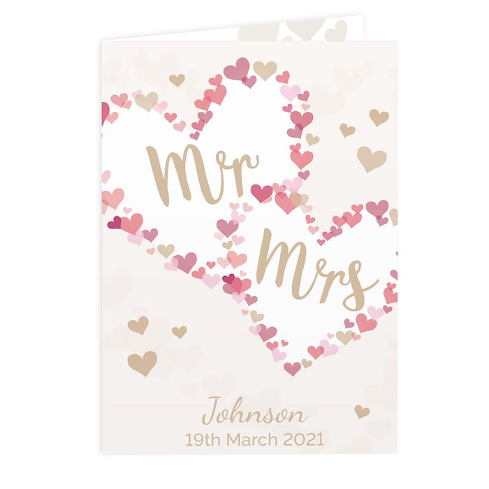 Personalised Mr & Mrs Confetti Hearts Wedding Card