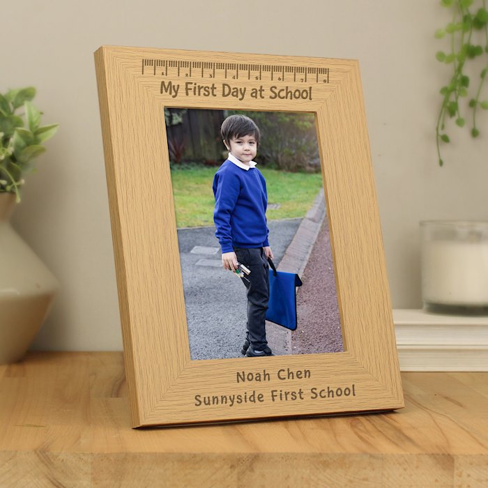 Personalised My First Day at School 5x7 Oak Finish Photo Frame