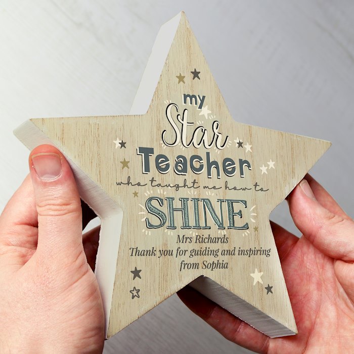 Personalised My Star Teacher Rustic Wooden Star Decoration