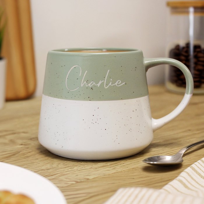Personalised Name Green Speckled Ceramic Mug