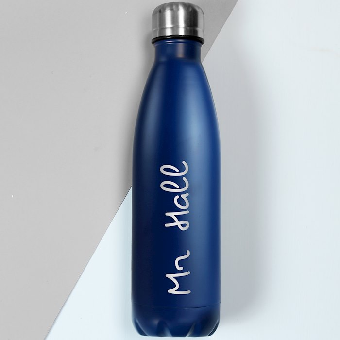 Personalised Name Only Blue Metal Insulated Drinks Bottle