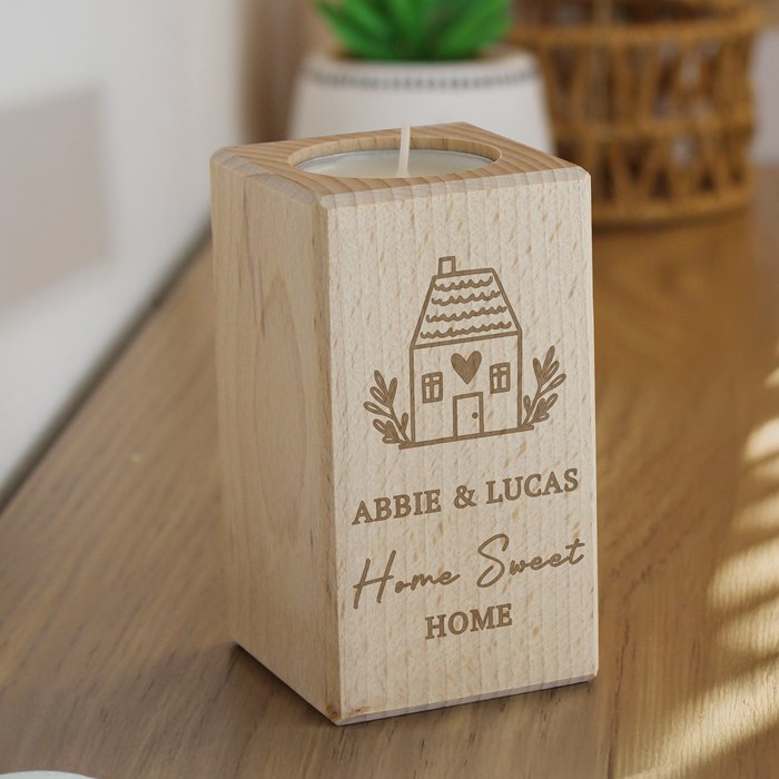 Personalised New Home Wooden Tealight Holder