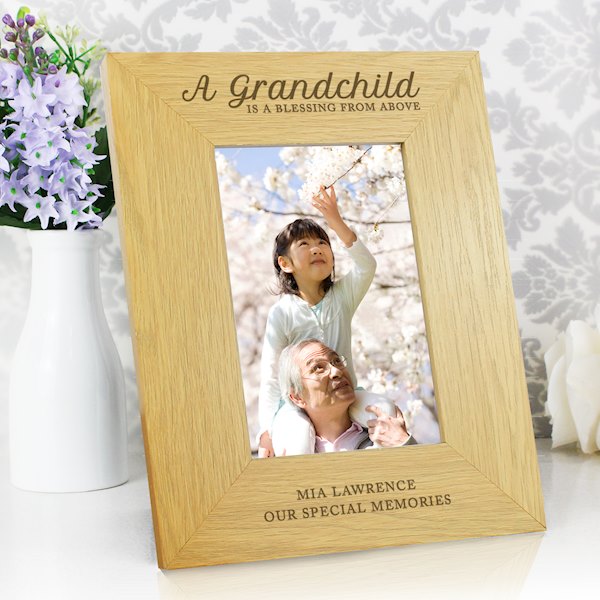 Personalised Oak Finish 4x6 'A Grandchild is a Blessing' Photo Frame