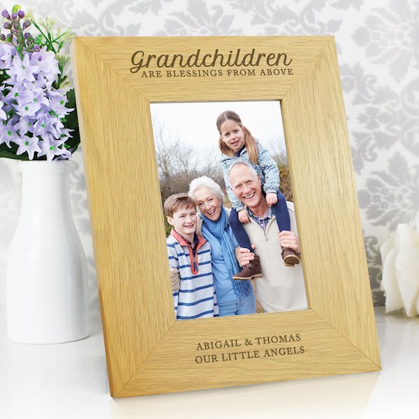 Personalised Oak Finish 'Grandchildren are a Blessing' 4x6 Photo Frame