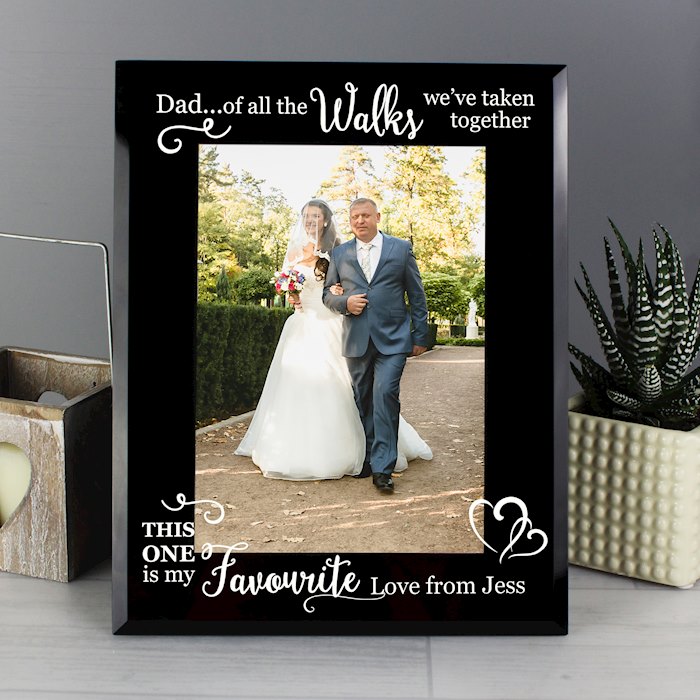 Personalised Of All the Walks... Wedding 5x7 Black Glass Photo Frame