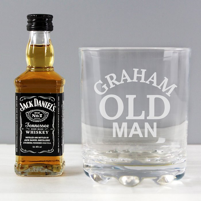 Personalised Old Man Tumbler and Whiskey Miniature Set